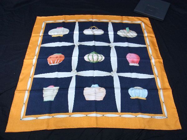 Bvlgari 100% Silk All-over Large Scarf Stole Shawl Women Orange And Multicolor