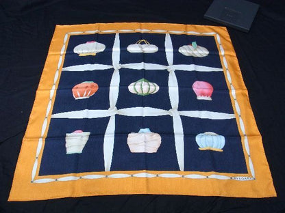 Bvlgari 100% Silk All-over Large Scarf Stole Shawl Women Orange And Multicolor
