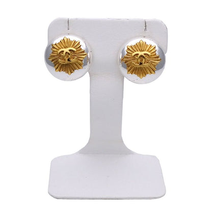 Chanel Earrings Ladies Brand Coco Mark Metal GP Silver Gold Round Vintage