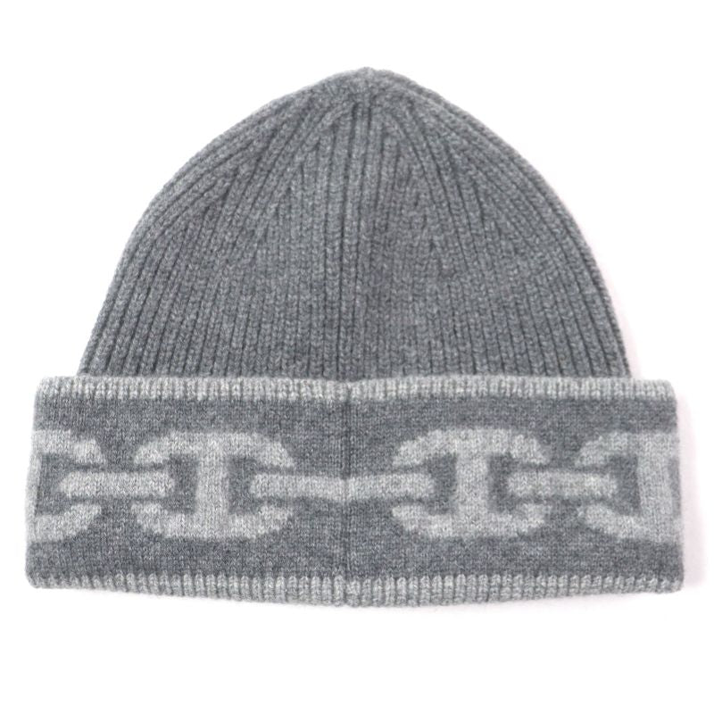 Hermes Chaine D'ancre 99% Cashmere Hat Knit Cap Gray M Storage With Bag Made