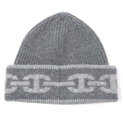 Hermes Chaine D'ancre 99% Cashmere Hat Knit Cap Gray M Storage With Bag Made