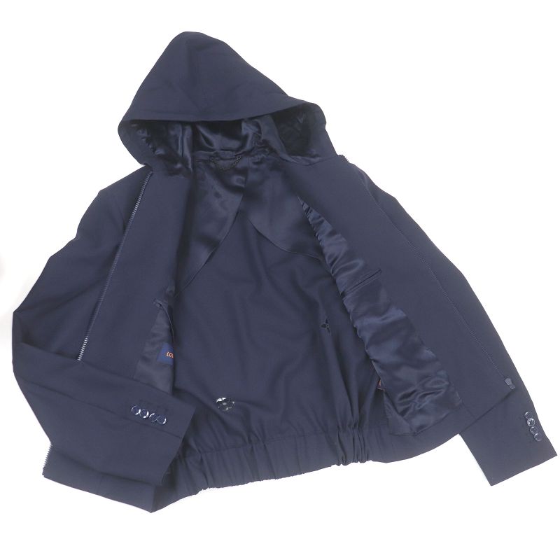 Louis Vuitton 100% Wool LV Icon Motif Zip Hoodie Blouson Navy 46 Made In Italy