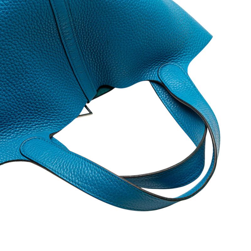 Hermes Picotin Lock MM Blue With Silver Hardware Taurillon Clemence Ladies