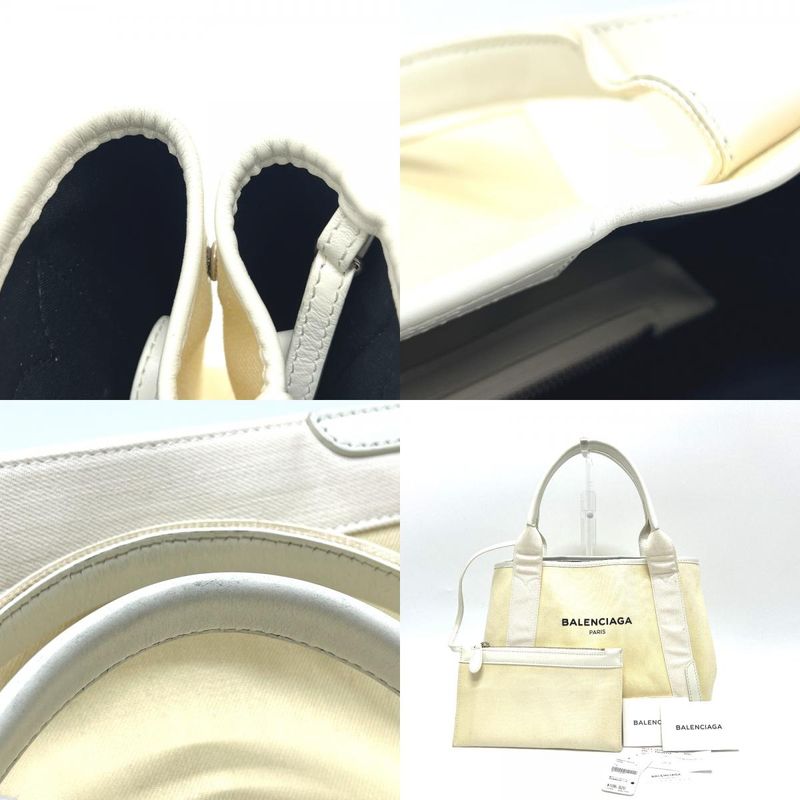 Balenciaga Tote Bag Navy Cabas S 339933 Canvas/leather White