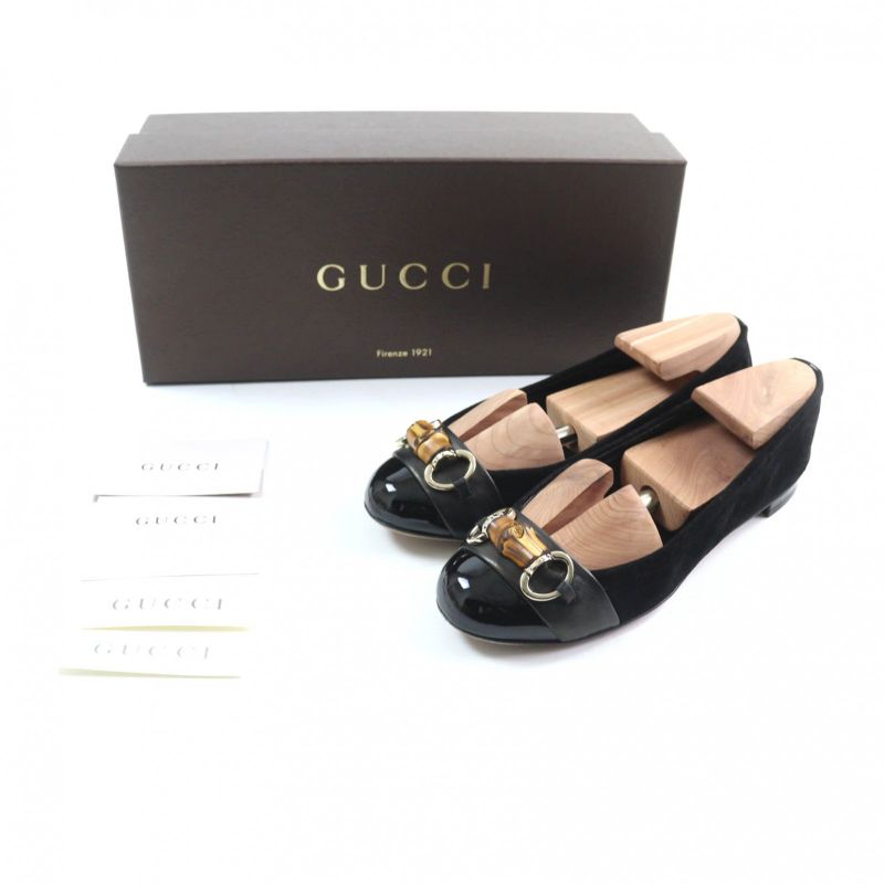 Gucci 270311 Bamboo Bit Suede Leather Pumps Flat Shoes Black 35 With Box Made