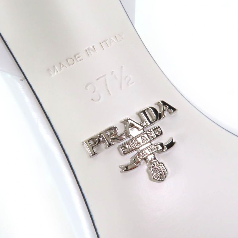 Prada 1i890m Triangle Logo Strap Leather Pumps Rosso Bianco 37.5 With Box And