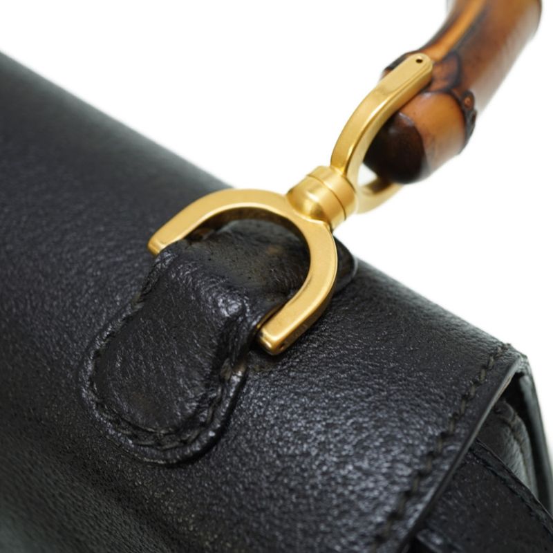 Gucci Bamboo Shoulder Hand Bag Leather Black With Strap Black 0056gucci