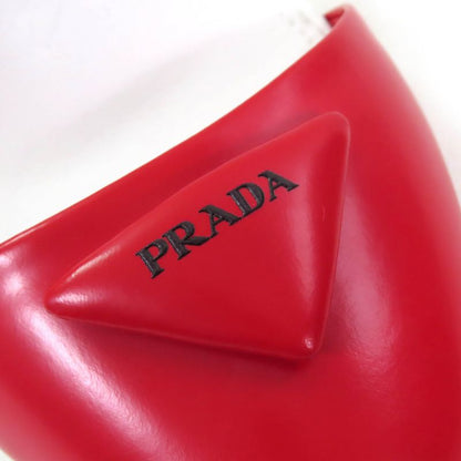 Prada 1i890m Triangle Logo Strap Leather Pumps Rosso Bianco 37.5 With Box And