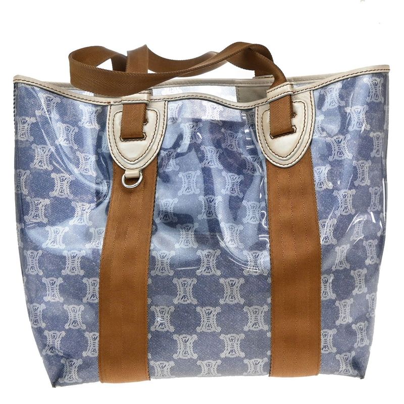 Celine Shoulder Bag Macadam Vinyl Leather Blue Brown 38ka973