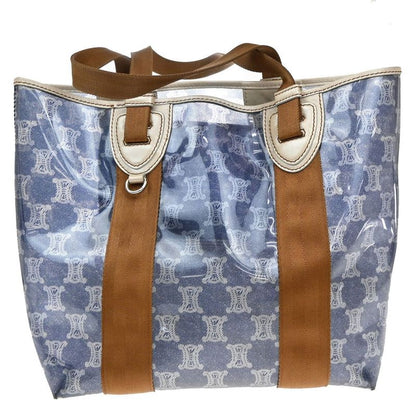 Celine Shoulder Bag Macadam Vinyl Leather Blue Brown 38ka973