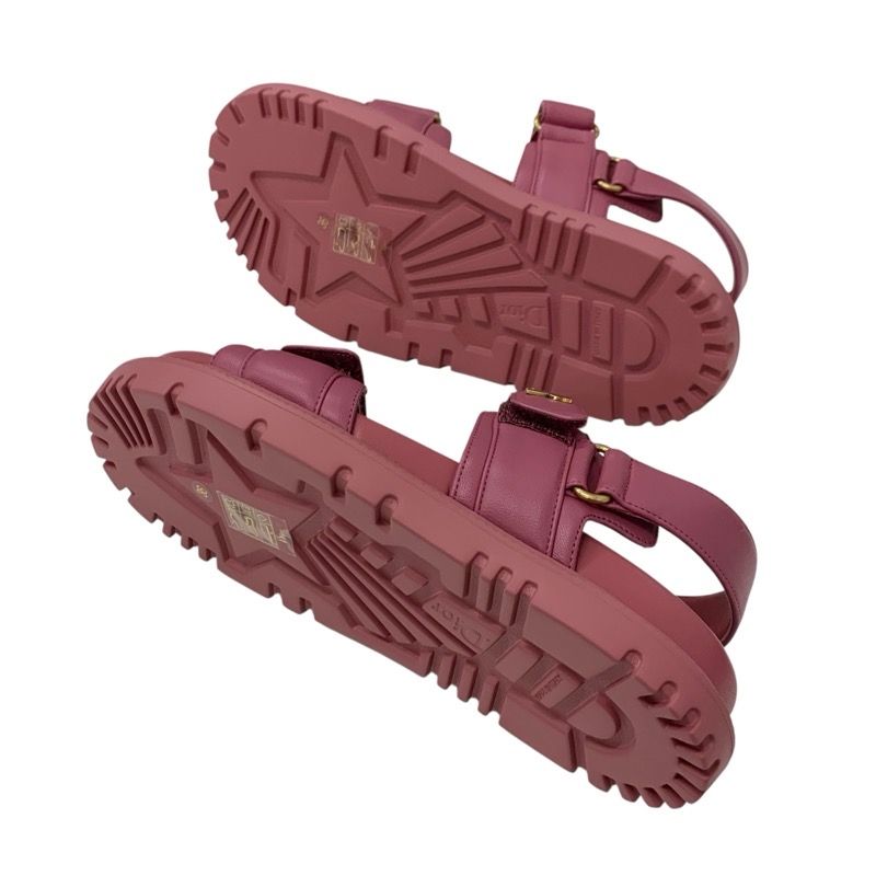 Christian Dioract Sandals Shoes Leather Pink Gold Unused Velcro Strap Logo
