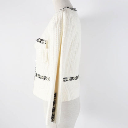 CHANEL 03P P21247 Cotton Linen Blend Coco Beaded Decoration Collarless Single