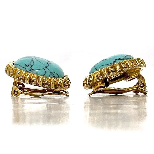Chanel Ear Ring Gold Light Blue GP