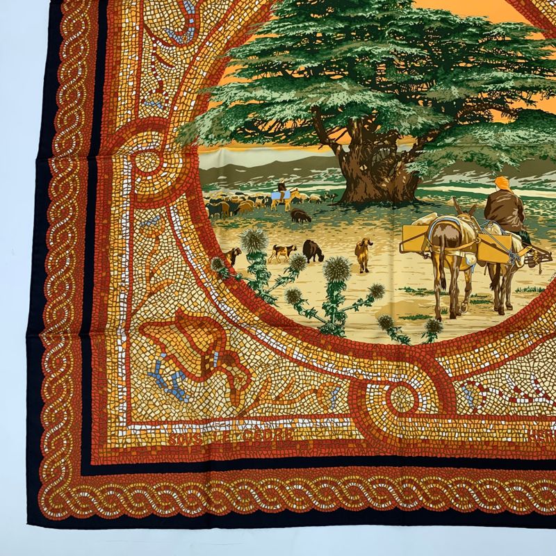 Hermes Carre 90 SOUS LE Cedre Silk Scarf Under Himalayan Cedars Red