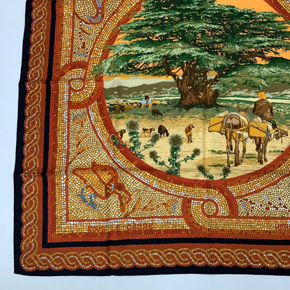 Hermes Carre 90 SOUS LE Cedre Silk Scarf Under Himalayan Cedars Red