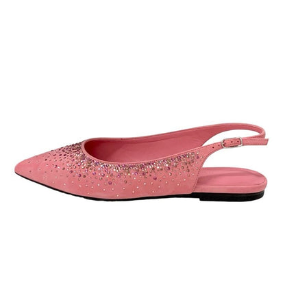 Hermes Flat Shoes Suede Pink Unused Ring Back Rhinestone