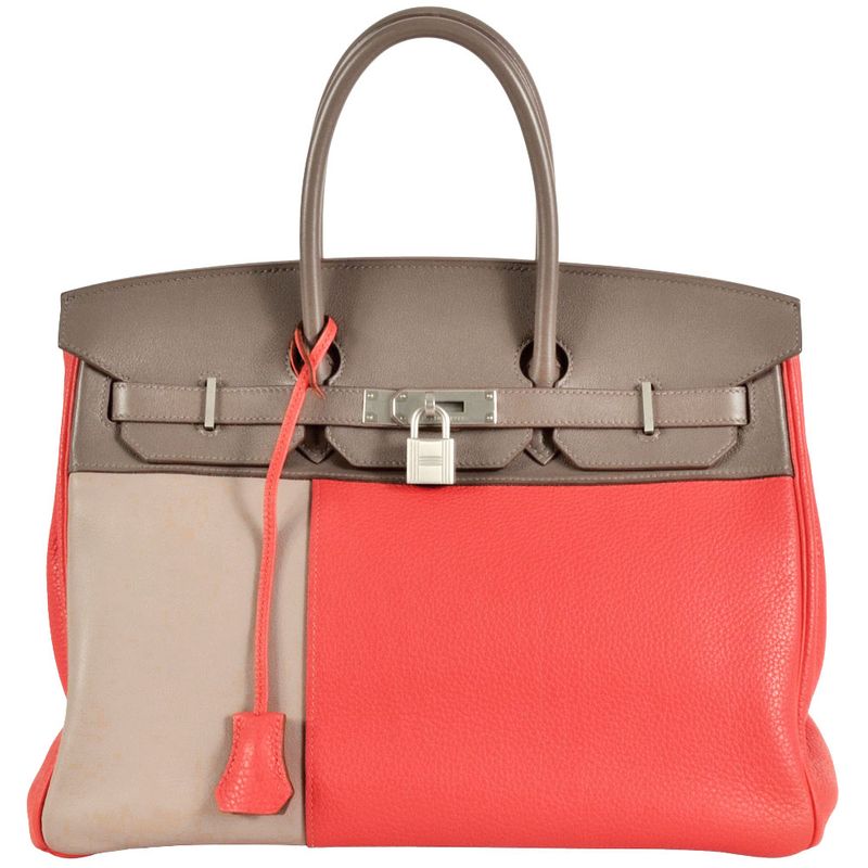 Hermes Birkin 35 Cazac Handbag Taurillon Cles Mans Vorsift □P Engraved Etoupe