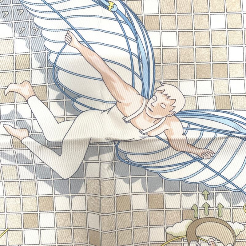 Hermes Carre 45 Dajarlecant Flying Technique Handkerchief Scarf 100% Silk