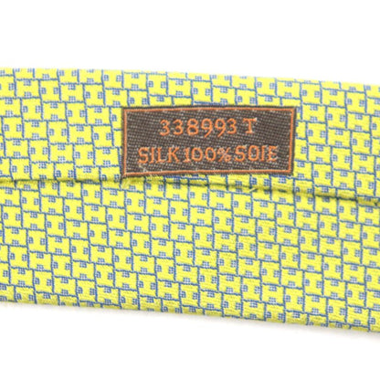 Hermes 100% Silk H Motif All Over Tie Yellow With Box Made In France Men's
