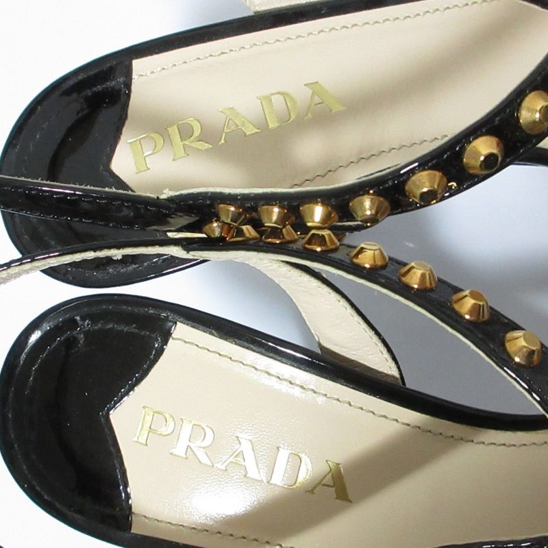 Prada Studded Enamel Back Strap Pin Heel Sandals 37 23.5cm (9.25in) Equivalent