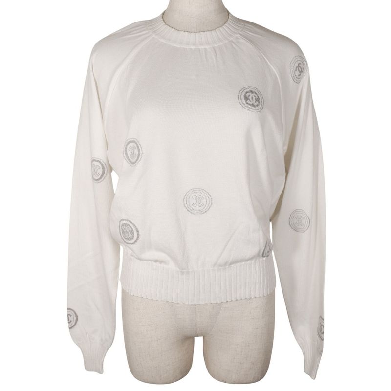 Chanel Coco Mark 01P P17664v00938 Cotton White Women's Sweater