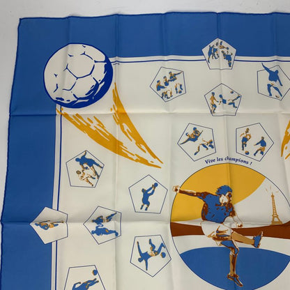 Hermes Scarf Silk Carre 90 Vive Les Champions! Viva Champions Soccer Blue