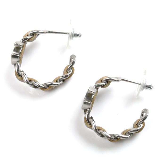 Chanel Metal Leather Coco Mark Hoop Earrings Ladies Pre-owned