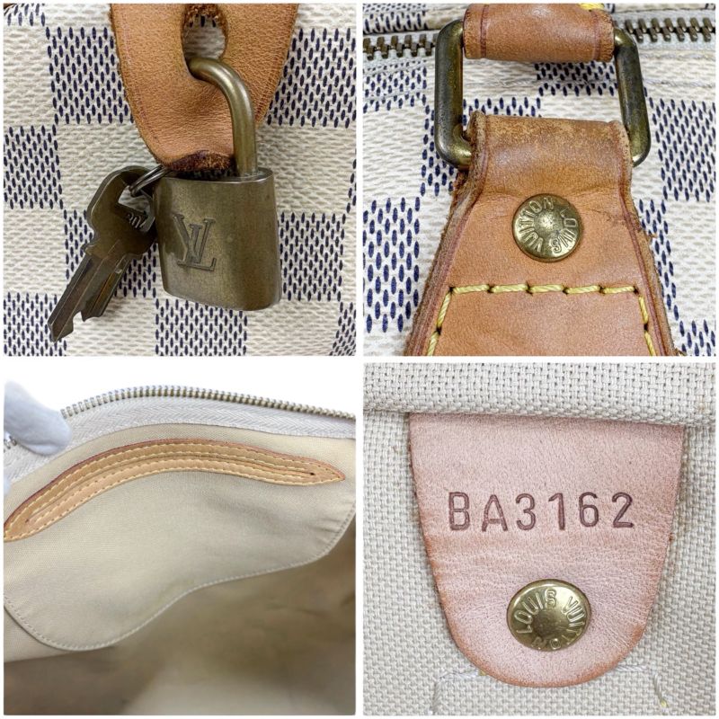 Louis Vuitton Damier Azure Speedy 35 Handbag Mini Boston Bag White Beige