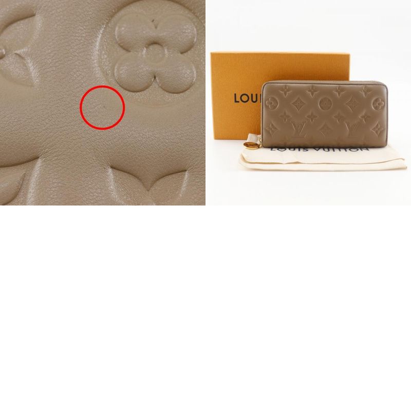 Louis Vuitton Zippy Wallet Monogram Coussin M81511 Lambskin Taupe Beige Ladies