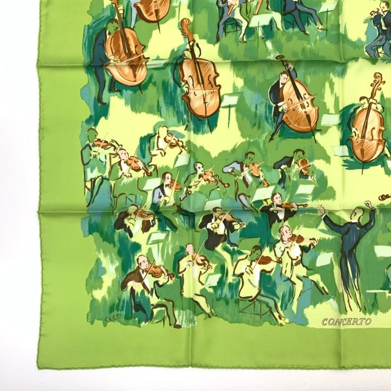 Hermes Carre 90 Concerto Green 100% Silk Scarf