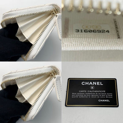 Chanel Cocomark Caviar Skin Classic Zip Coin Purse Matelasse Ap0216 White