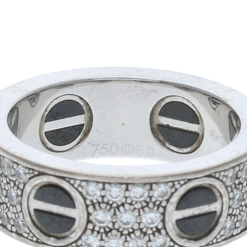 Cartier LOVE RING Love Ring 18K White Gold PAVE Diamond Ring Men's Size 10