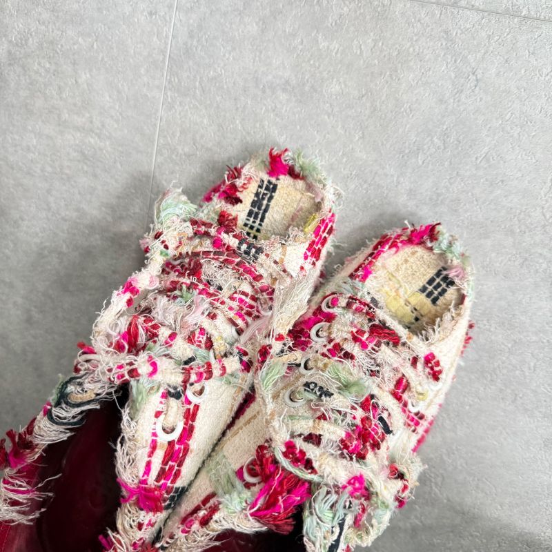 Chanel Tweed Wedge Sole Short Boots Multicolor Pumps 35 1 2 22.5cm (8.86in)
