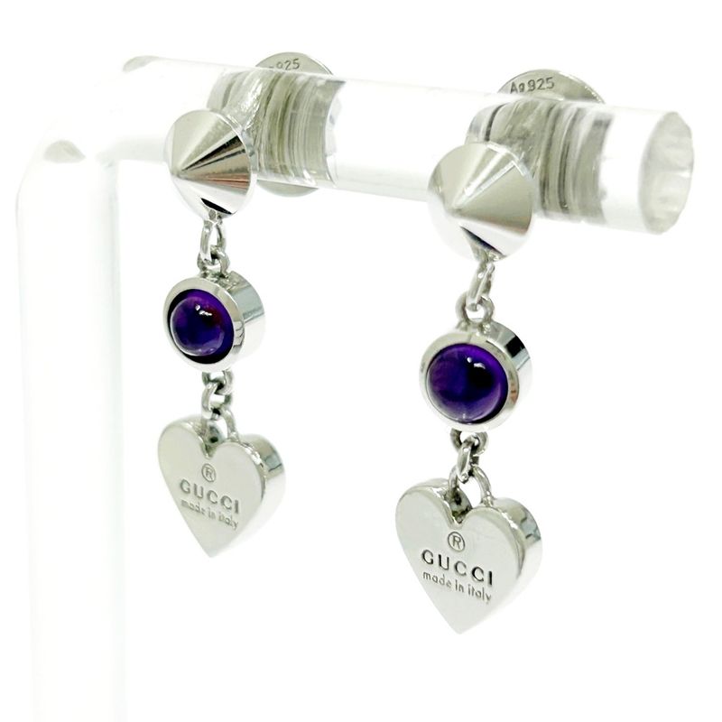 Gucci Silver Heart Amethyst Earrings 4.7g 925 Engraved 496266 Earrings