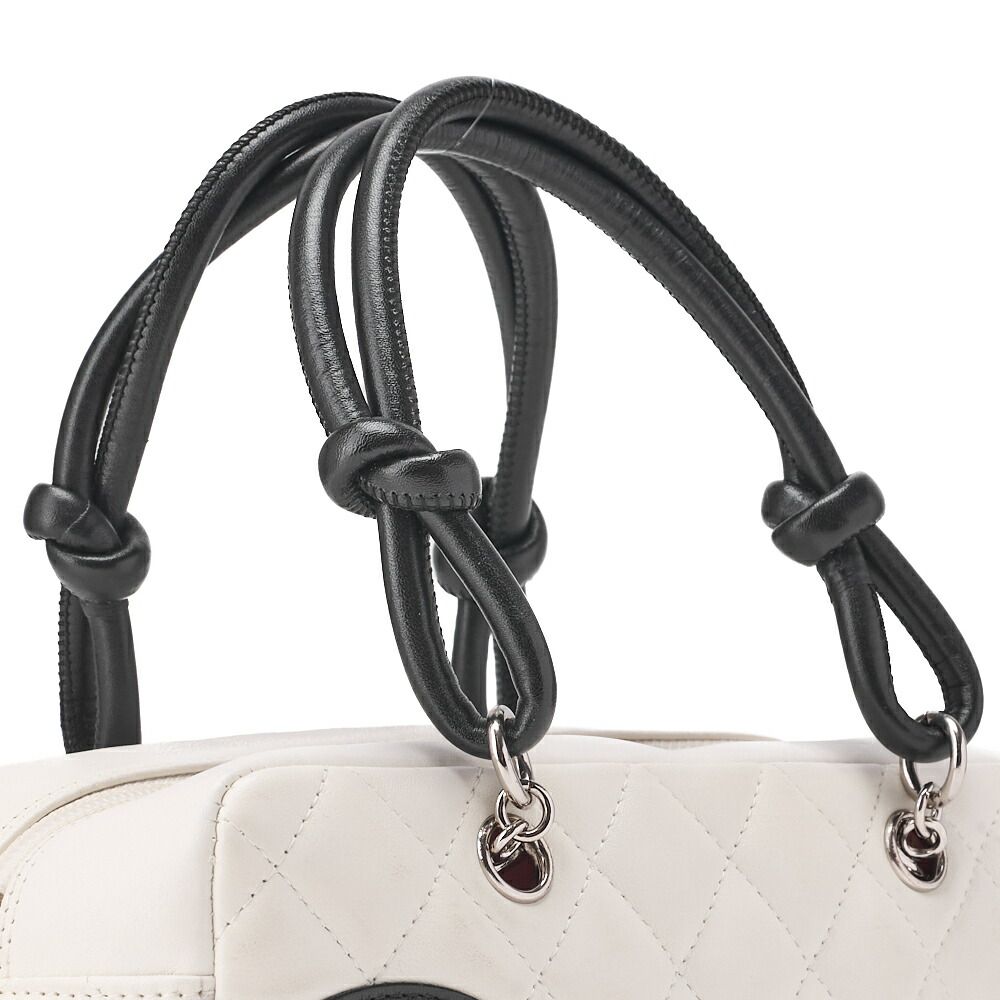 Chanel Cambon Line Calfskin Mini Tote Bag White And Black With Silver Hardware