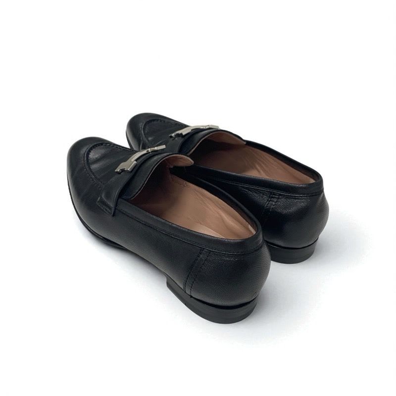 Hermes Paris Loafers Shoes Leather Black Silver Moccasins Flat Hhardware