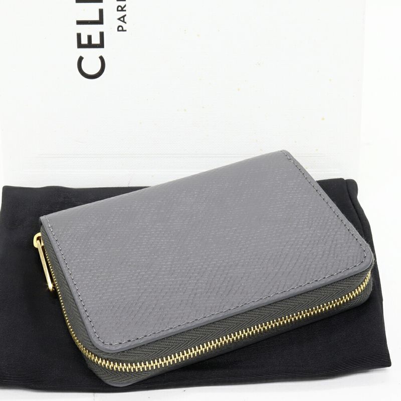 Celine Coin Case Compact Zip Wallet Grained Calfskin Gray 10b663bel10dc