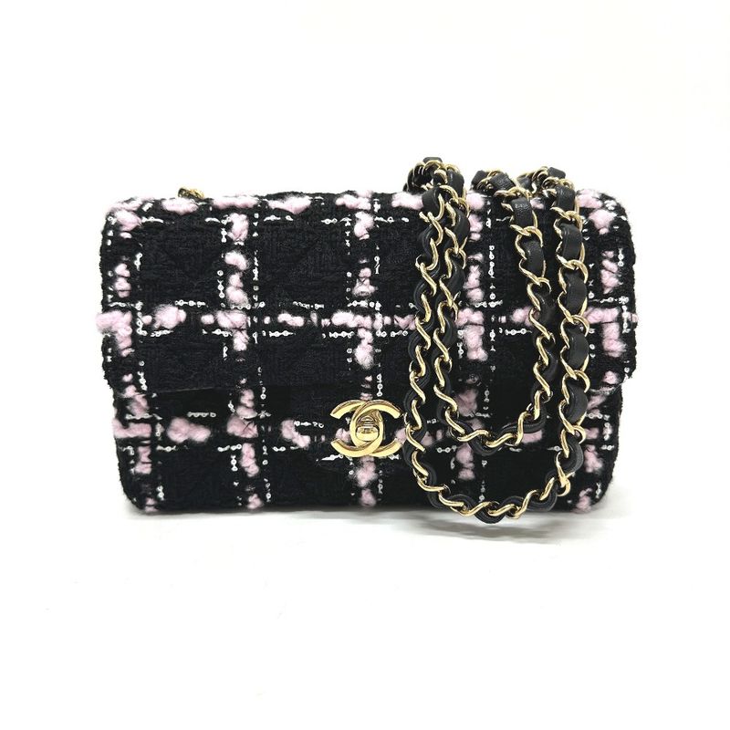 Chanel Shoulder Bag Mini Matelasse Mini Tweed Black