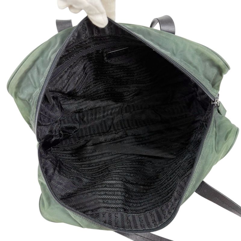 Prada Triangle Logo Mini Tote Shoulder Bag Green Khaki Tessuto Nylon