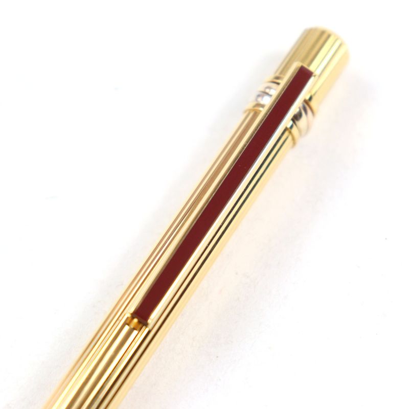 Cartier Trinity Ballpoint Pen With Logo Engraving Twist Closure Blue Ink Gold