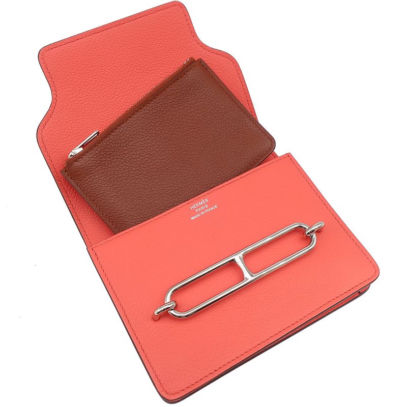 Hermes Bifold Wallet Lauris Luli Slim Verso Evercolor Rose Texas and Sienne