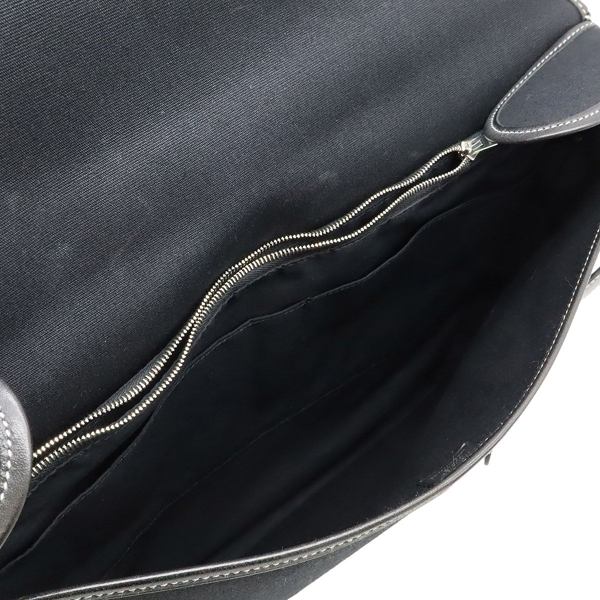 Hermes Buenaventura MM Handbag Toile Officier Leather Black Black Missing