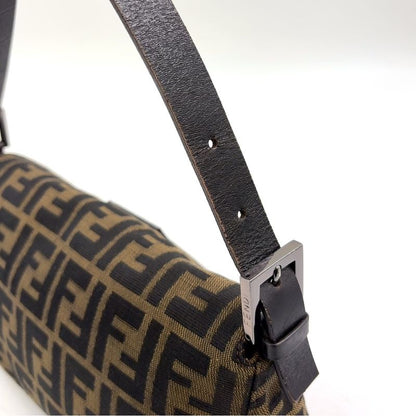 Fendi Mamma Bucket Zucchino Leather X Canvas Dark Brown X Beige Shoulder Bag