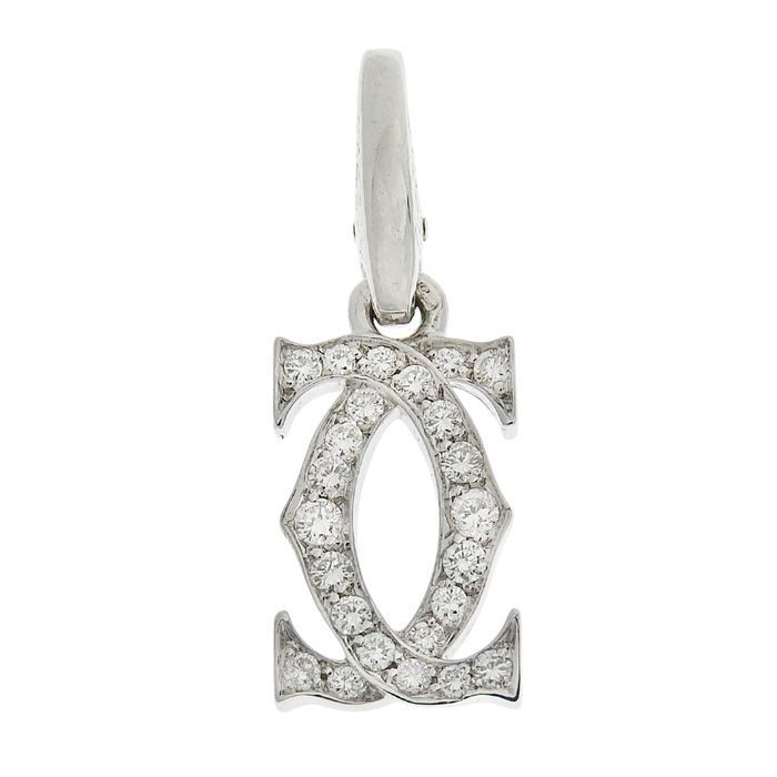 Cartier 2C Diamond Pendant Top 18K White Gold 750 White Gold Diamond Charm