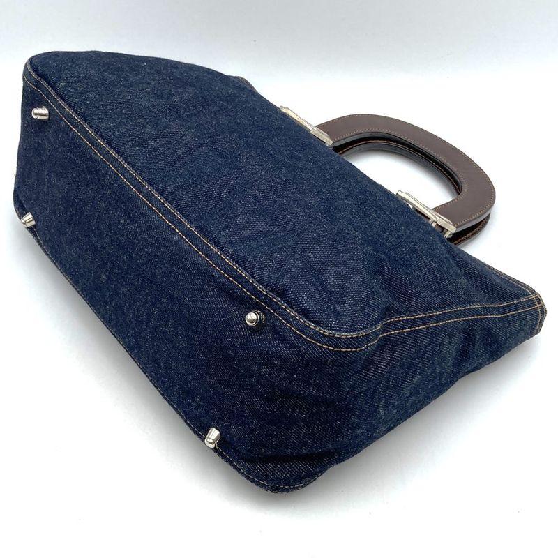 Fendi Handbag Tote Bag Denim Leather Navy Women Men Fashion