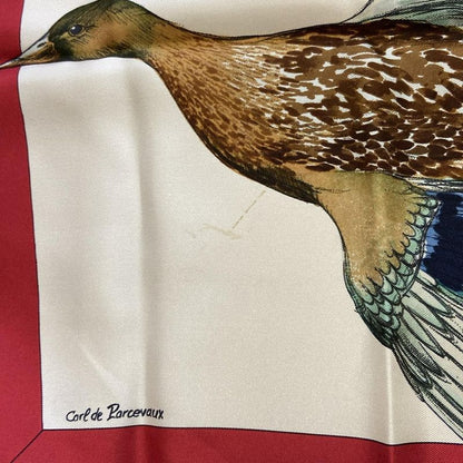 Hermes Scarf Carre 90 Ivory×red×multi Birds