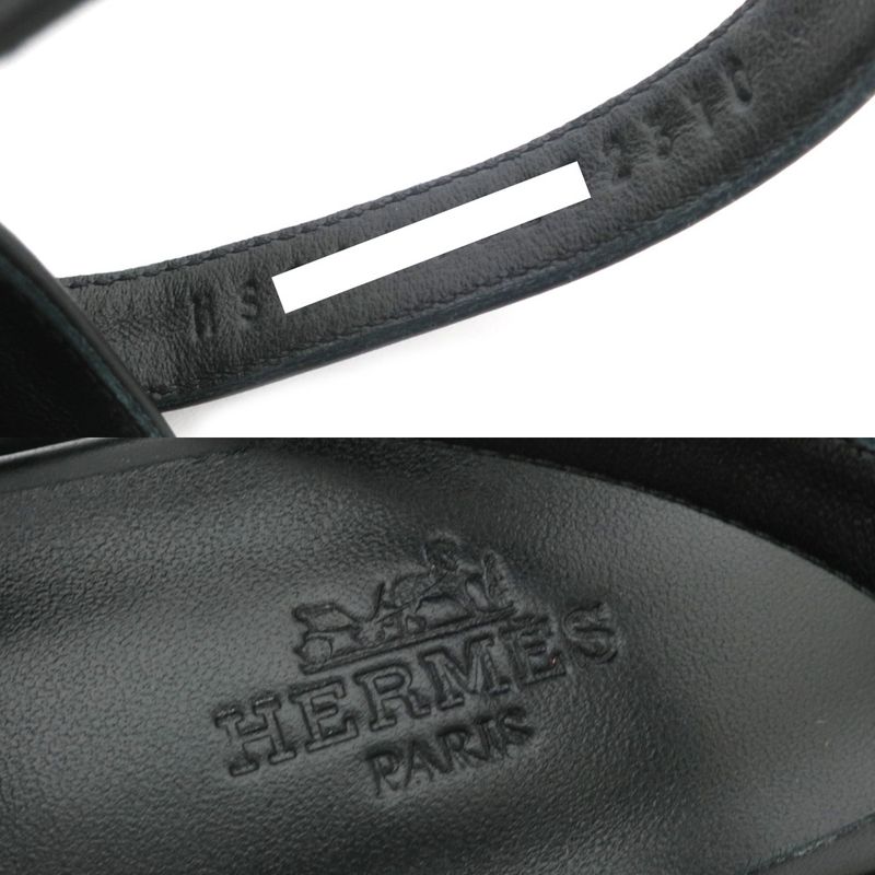 Hermes Sandals Eveless BK Svhardware 37 1 2 Leather Ankle Strap Women's