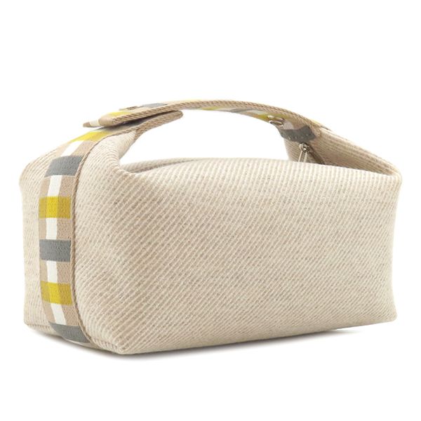 Hermes Pouch Brid a Black Au Carré PM Wool Sègre Silver Hardware Handbag Vanity