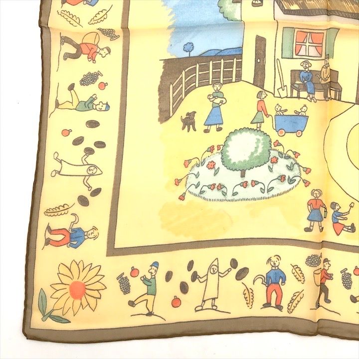 Hermes Petit Carre 40 Retour Ala Terre Return to Silk Yellow Scarf
