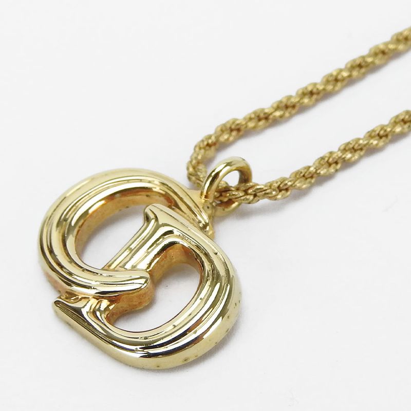 Christian Dior Necklace Metal Gold Plated Accessories CD Logo Ladies Women